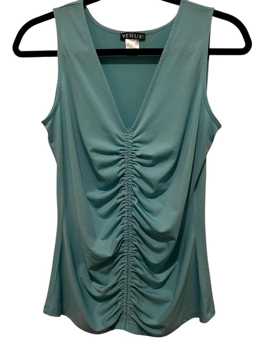 VENUS Teal Ruched V-Neck Sleeveless Tank
